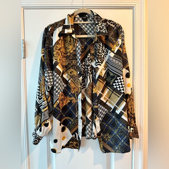 River Island Tops - River Island Women’s Baroque Patchwork Print Button-Up Shirt Blouse Size 10 US